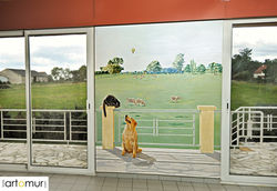 Trompe l'oeil peinture chien et chat - Artiste peintre à Paris